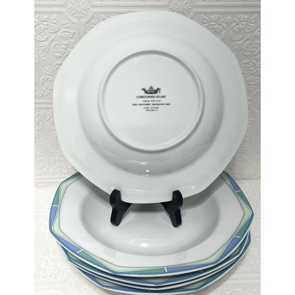 Christopher Stuart Acclaim Rim Soup Bowls 9.25" Lot of 5 Art Deco Style - Picture 8 of 9
